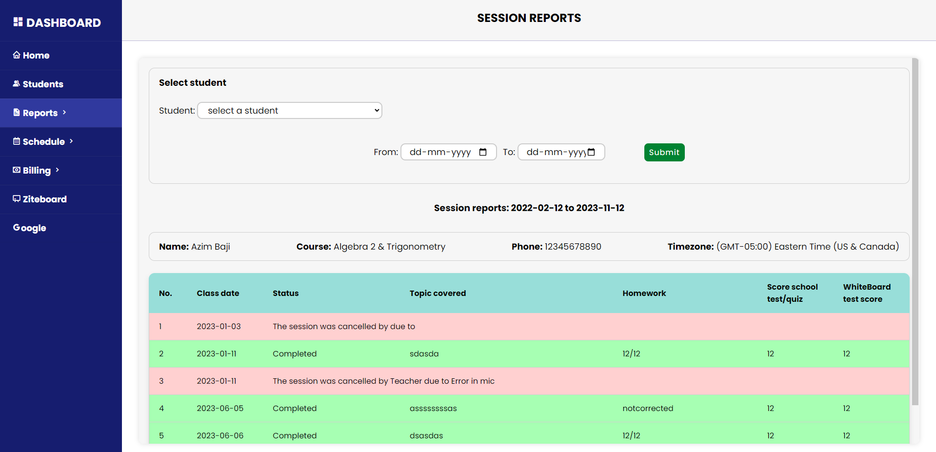 Session reports