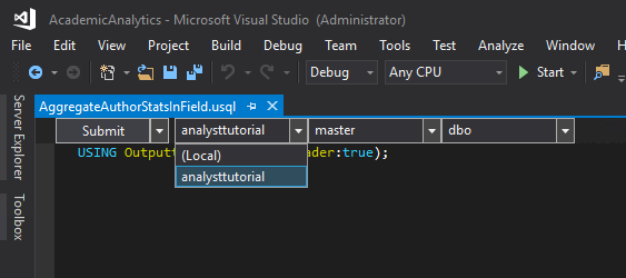 Select your ADLA Account in Visual Studio