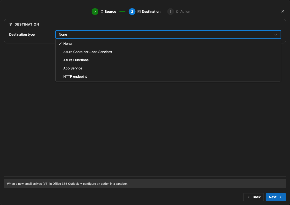 App Service in the Azure Managed Connectors destination list