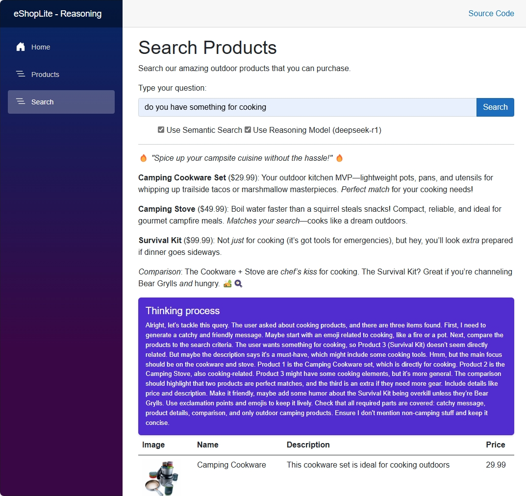 eShopLite Application using the DeepSeek-R1 Reasoning Model