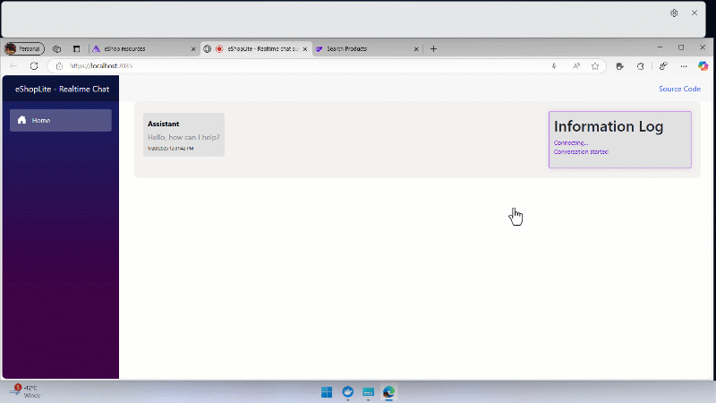 eShopLite Application running the Realtime Audio feature
