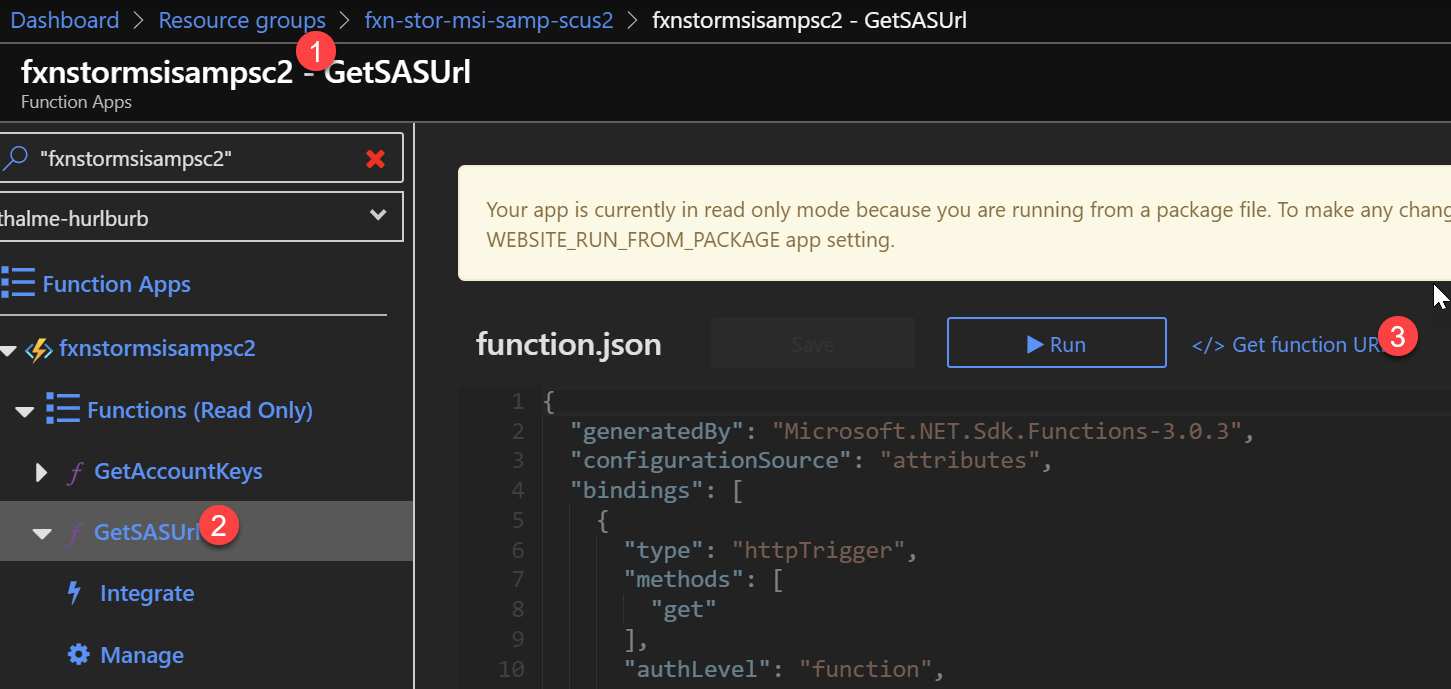 Location of 'Get function URL' in Azure