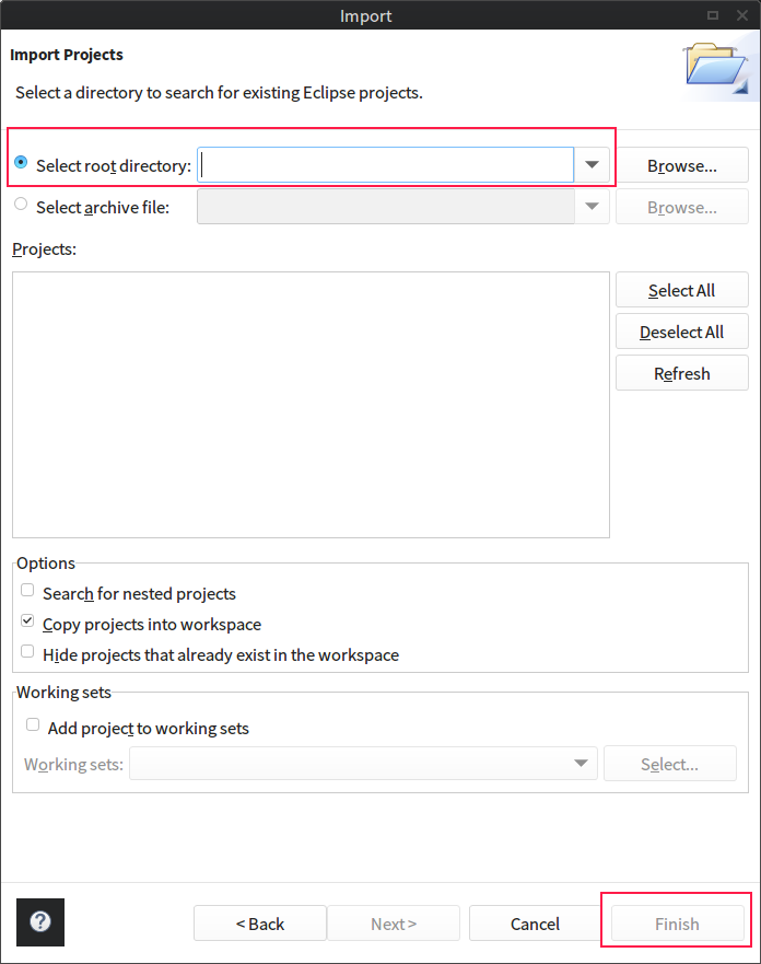 Select the sample project path via Browse