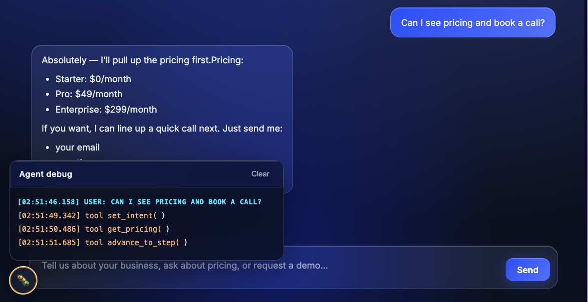 Agent debug panel