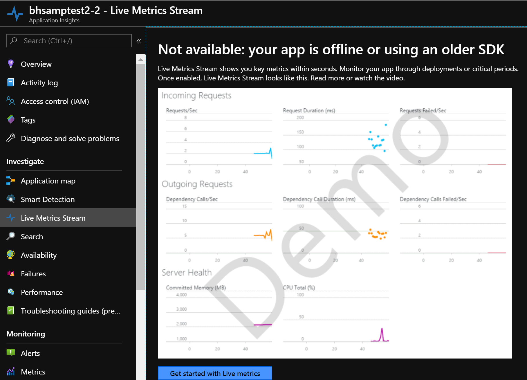 Newly-inactive Application Insights instance