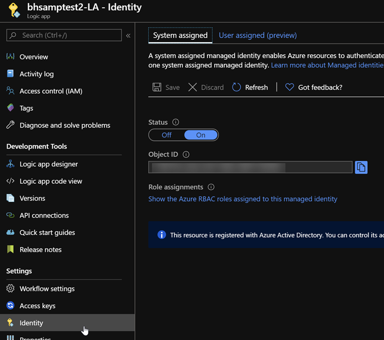 Logic App's configuration with Managed Identity enabled