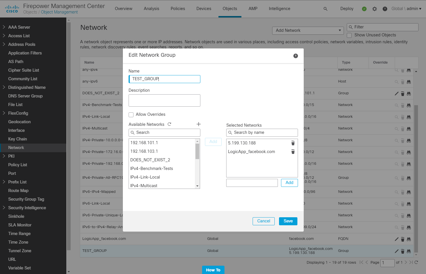 Cisco Firepower Network Group object