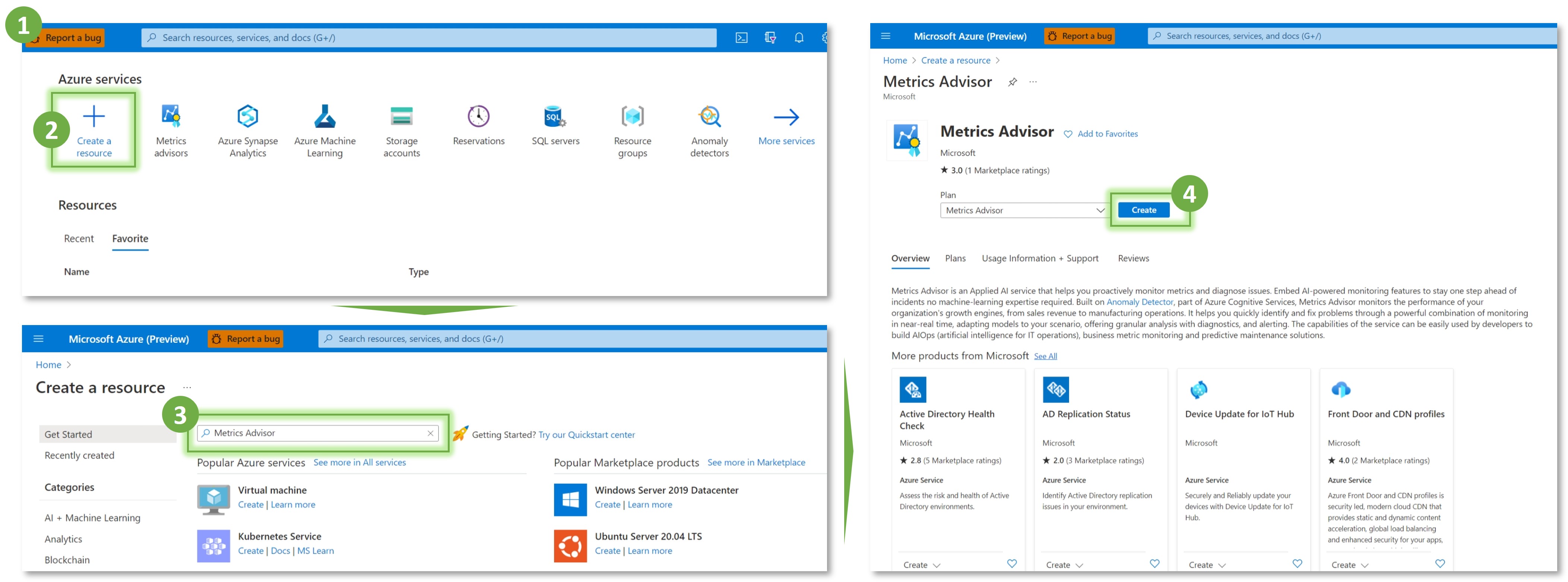 Find Metrics Advisor service on the Azure portal