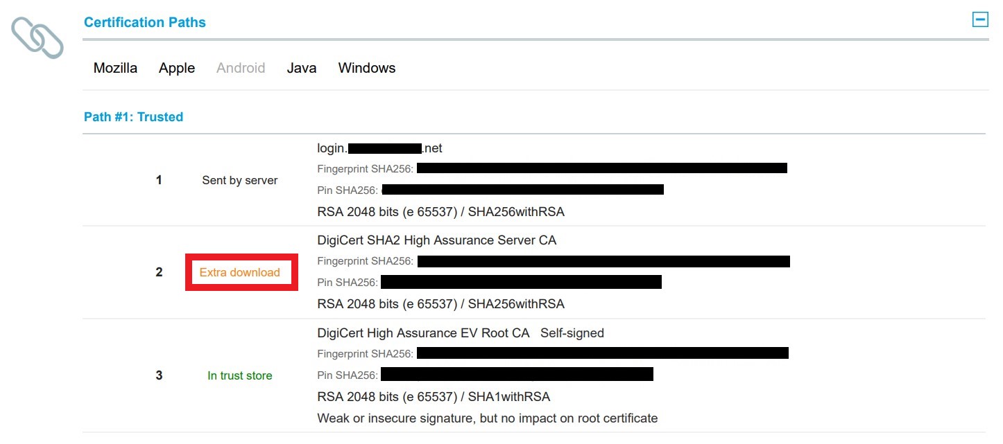 A screenshot of an SSL report.