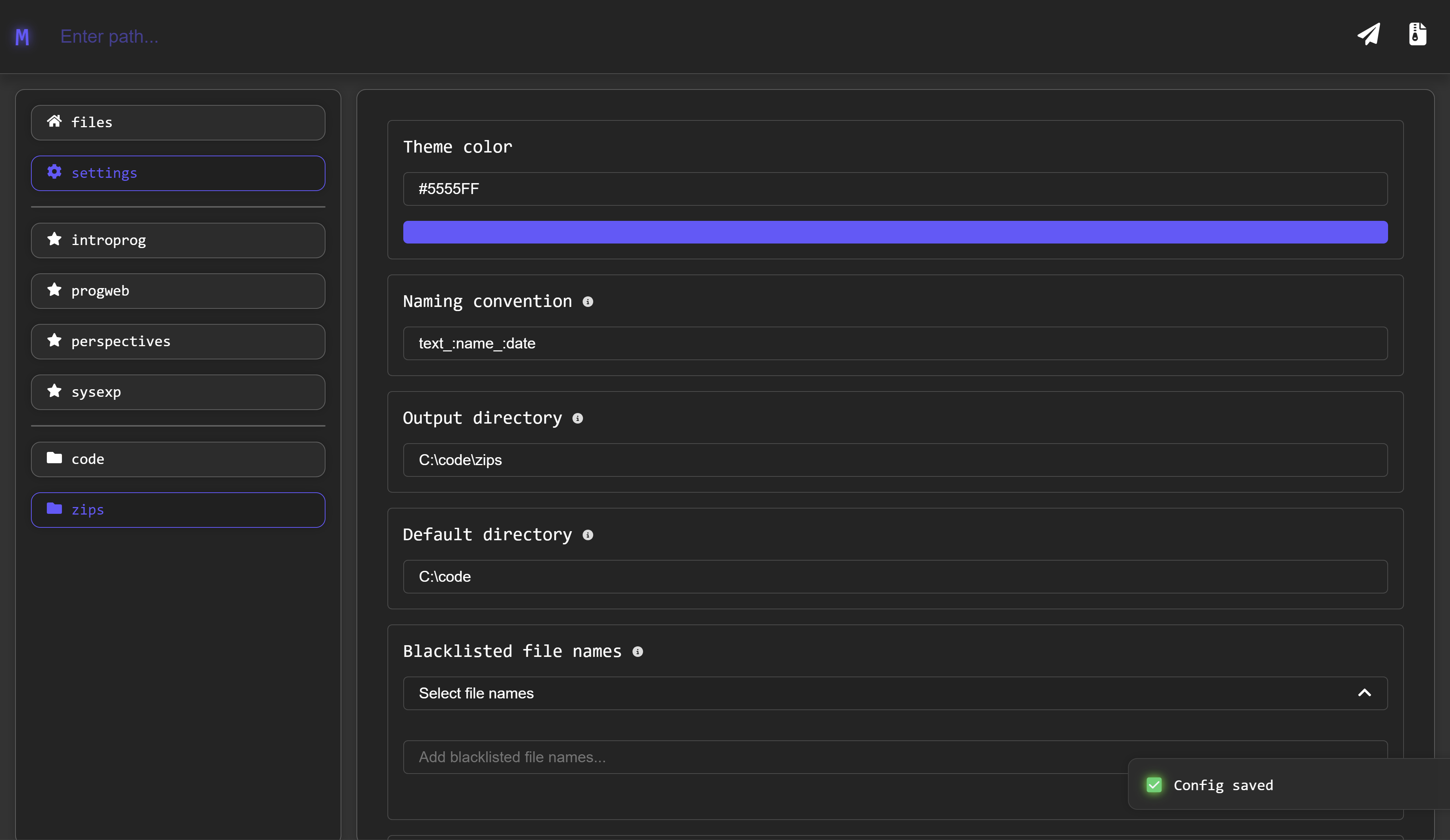 Settings layout