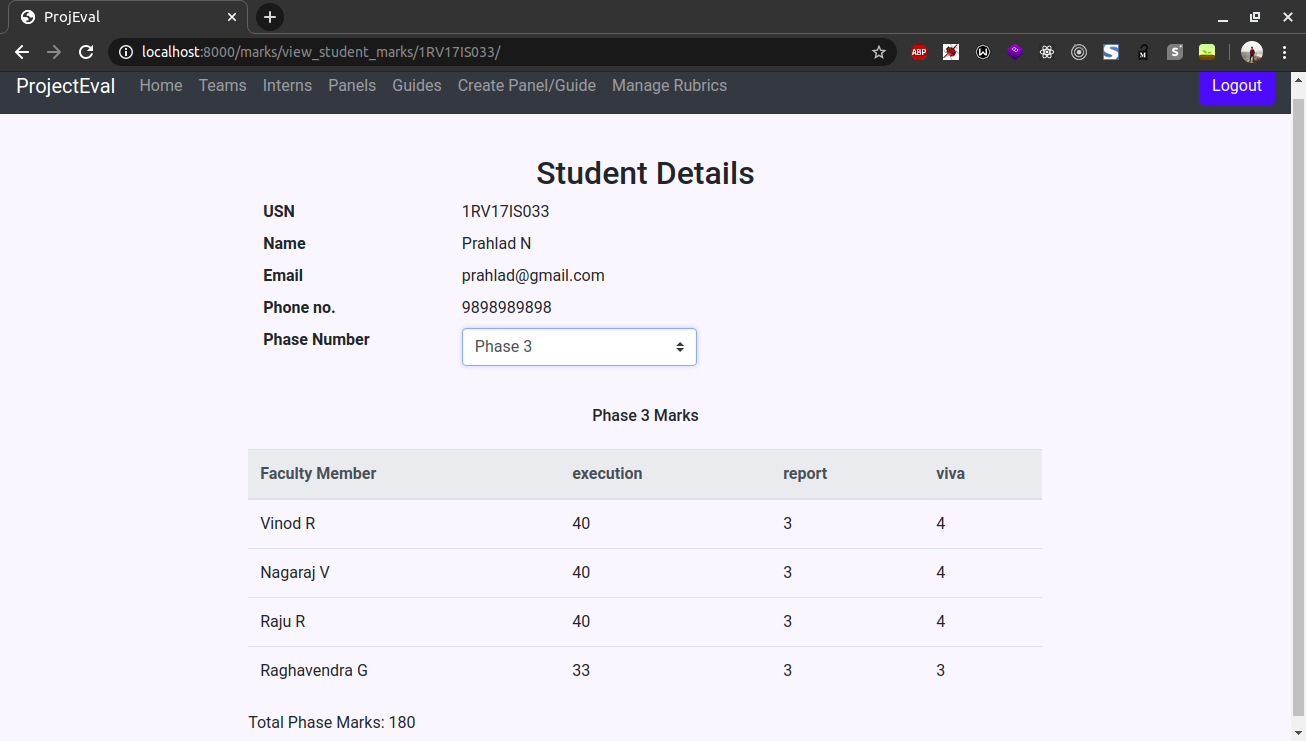 Student Details Page