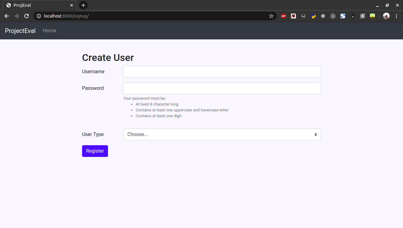 User Creation Page