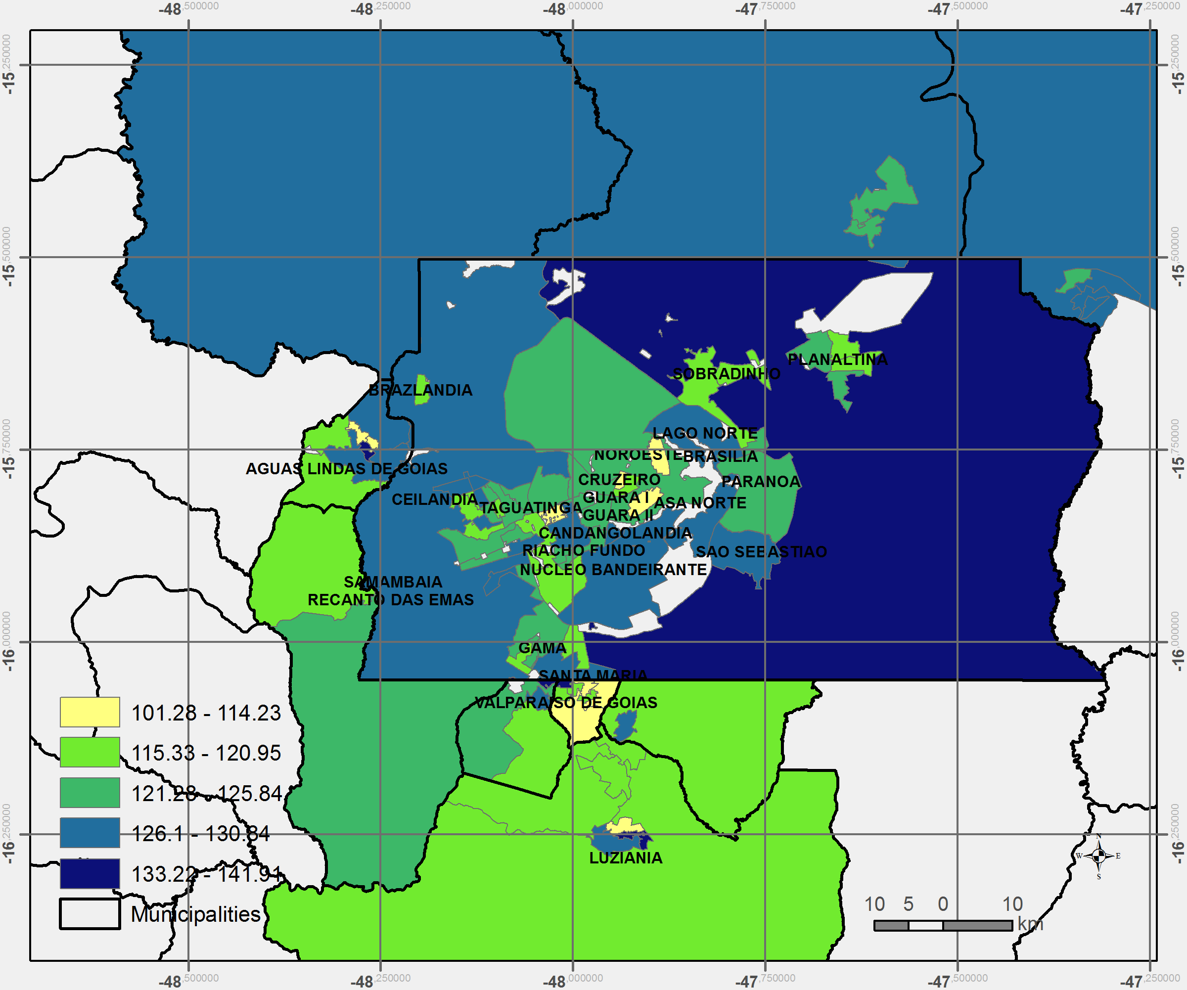 Intrametropolitan comparison -- Brasília