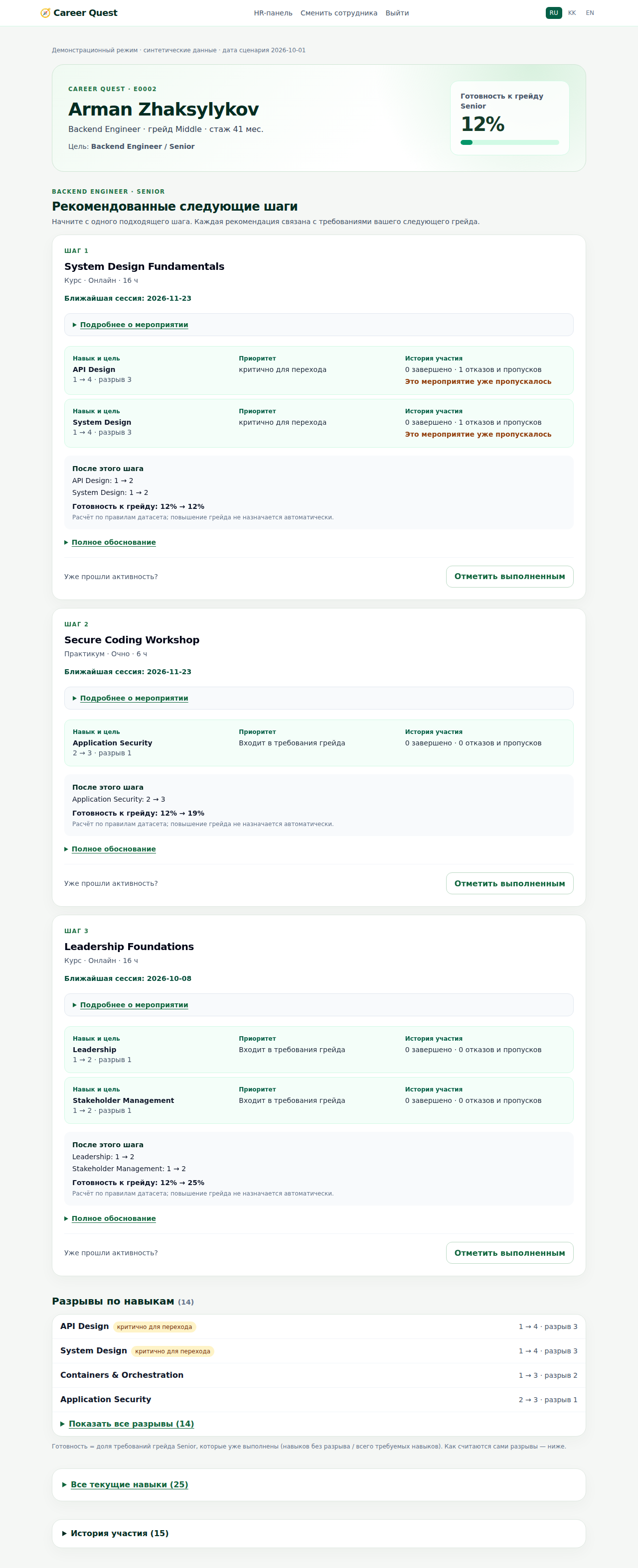 Профиль сотрудника, русский язык