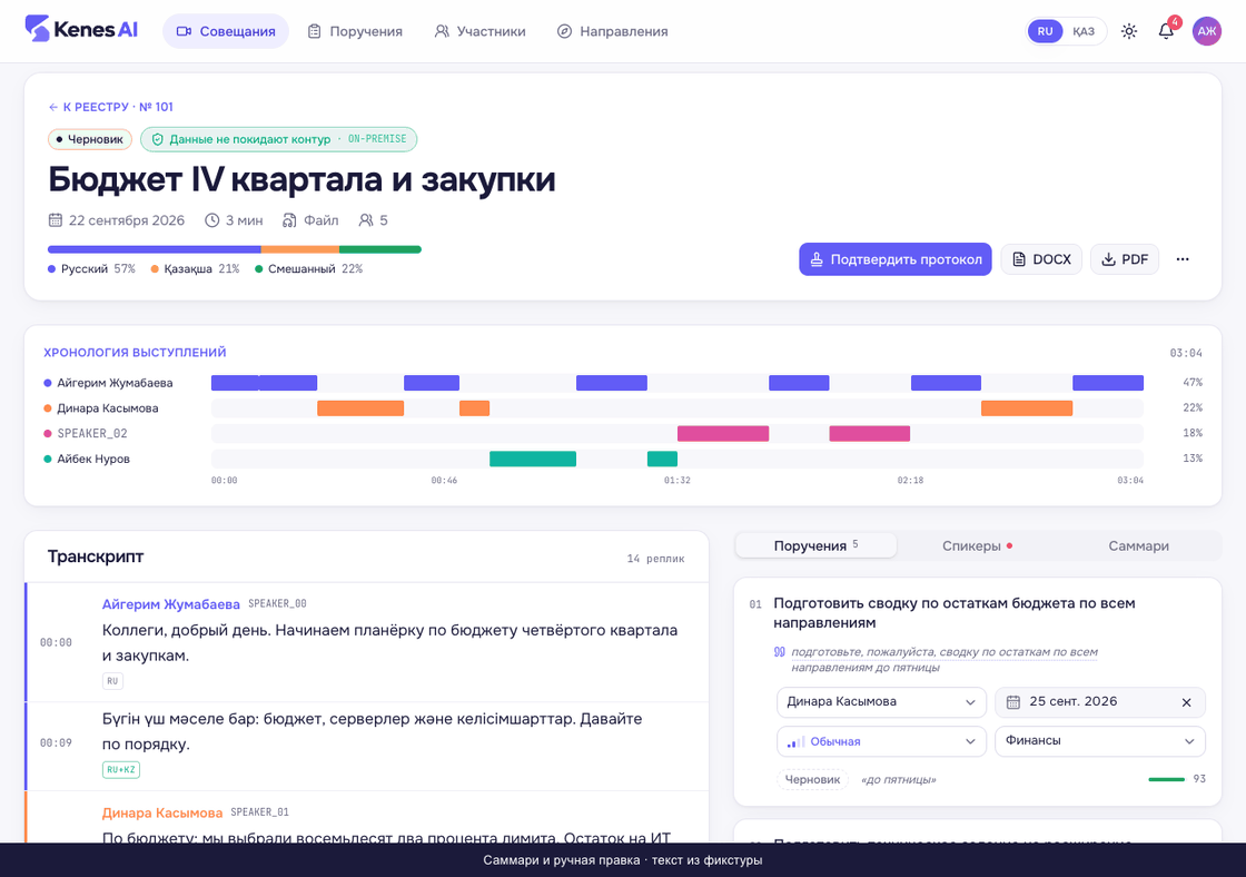 Просмотр и редактирование саммари совещания