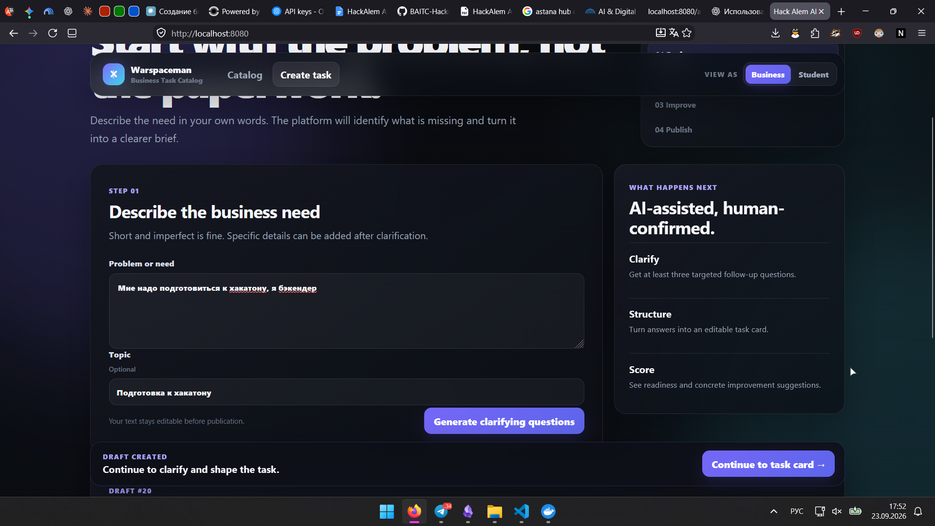 Create business task