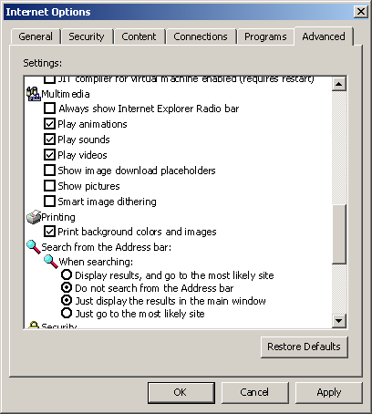 Avalonia Internet Explorer Internet Options