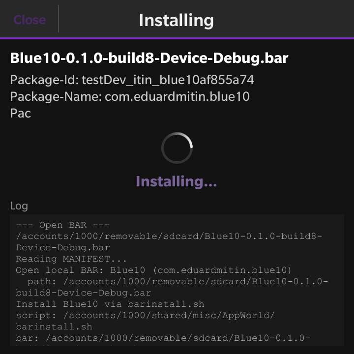 AppWorld - Trang cài đặt tự động hiện ra kèm log khi bấm vào file .bar