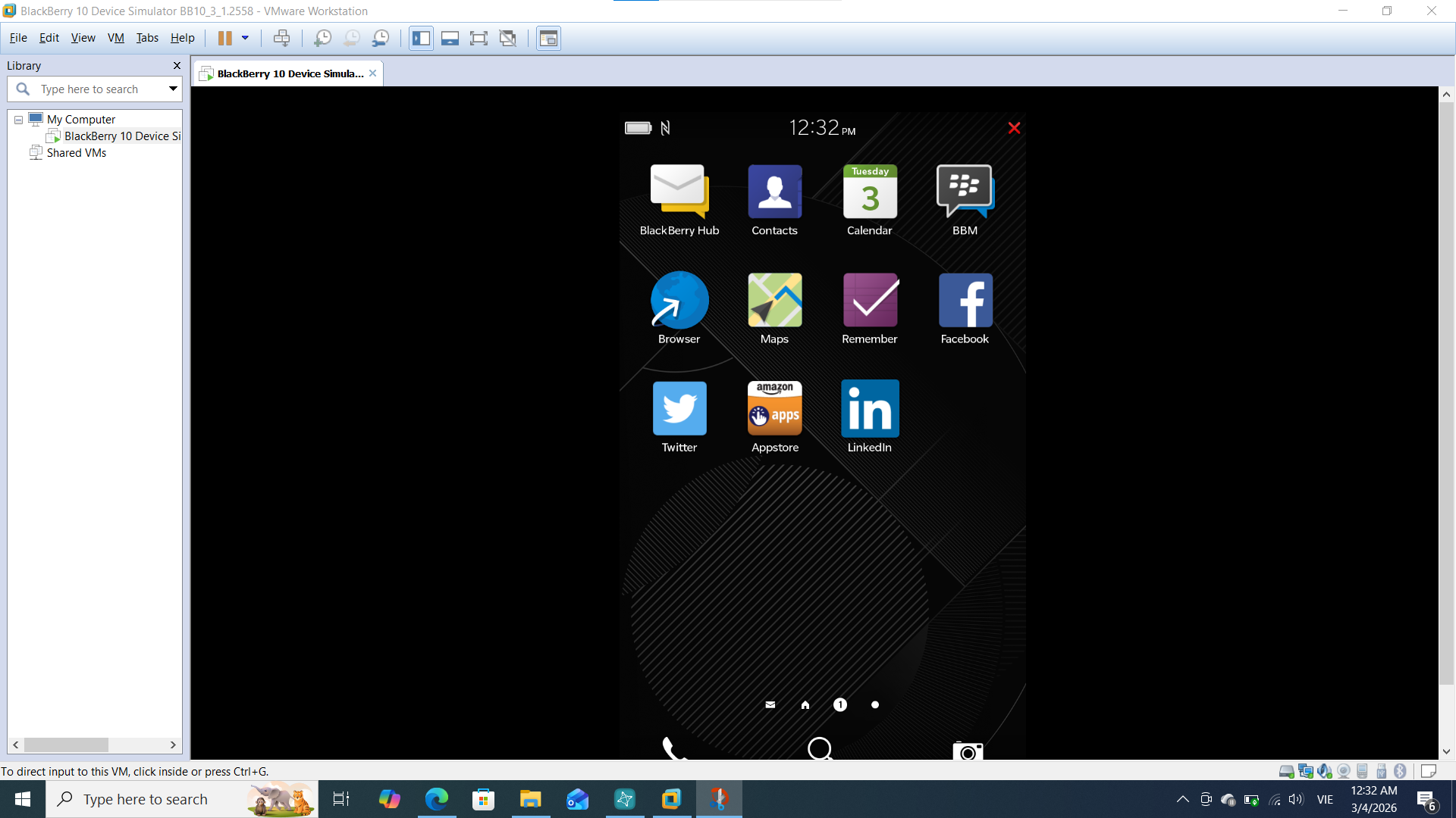 IP của BlackBerry 10 Simulator trên VMware