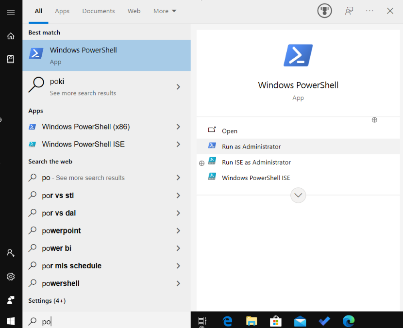 Mở PowerShell với quyền Admin