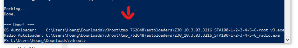 Output sau khi build gồm radio.exe và root_v3.exe