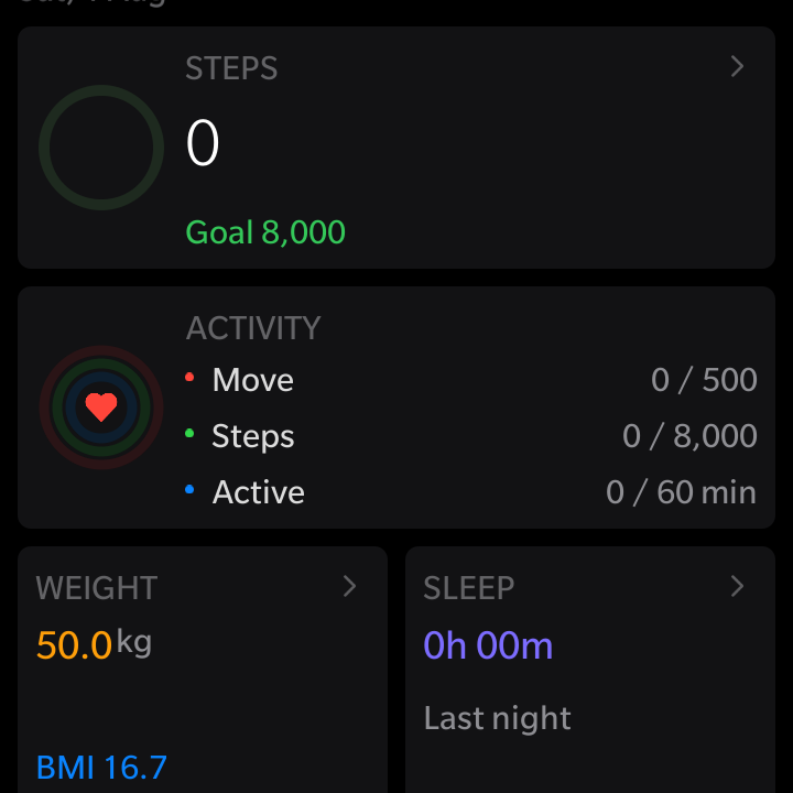 BBHealth - Màn hình tổng quan Steps, Activity, Weight, Sleep