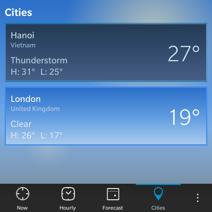 BBWeather - Danh sách thành phố