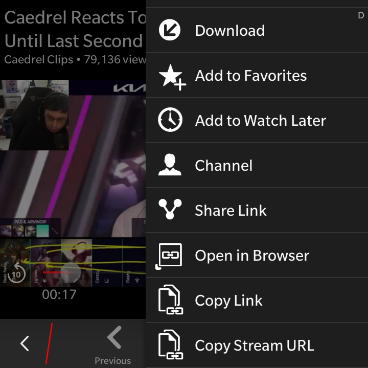 BBtube - Menu tùy chọn video