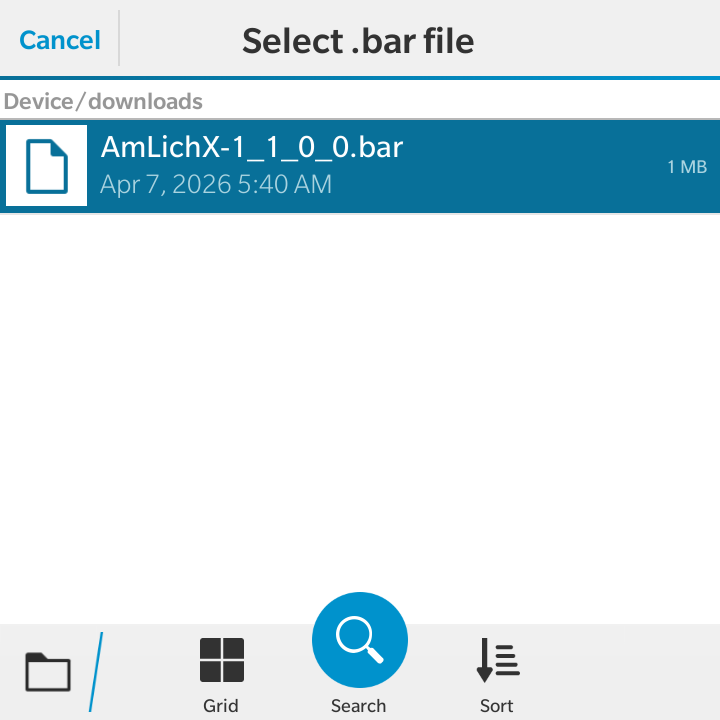 Bar Installer - Chọn file .bar