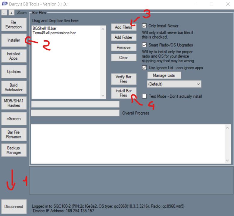 Cài đặt file .bar trên DBBT