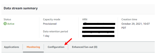 ARN is blacked out for privacy reasons.