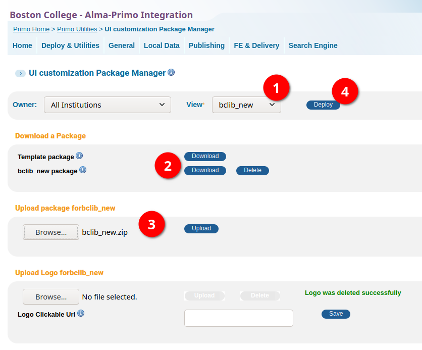 screenshot of steps to upload and deploy the package