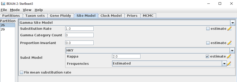 Setting the gene tree site models