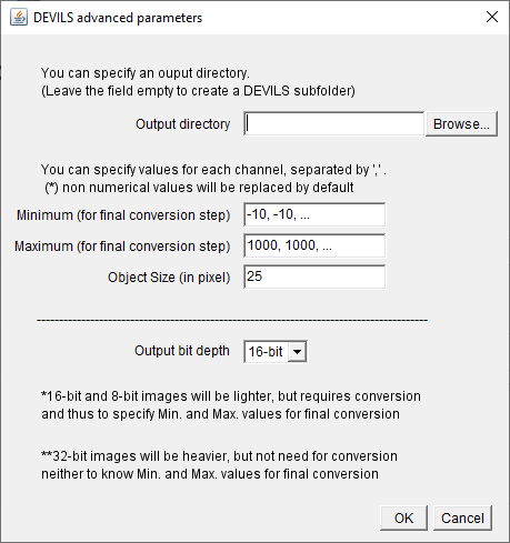 DEVILS Advanced parameters GUI