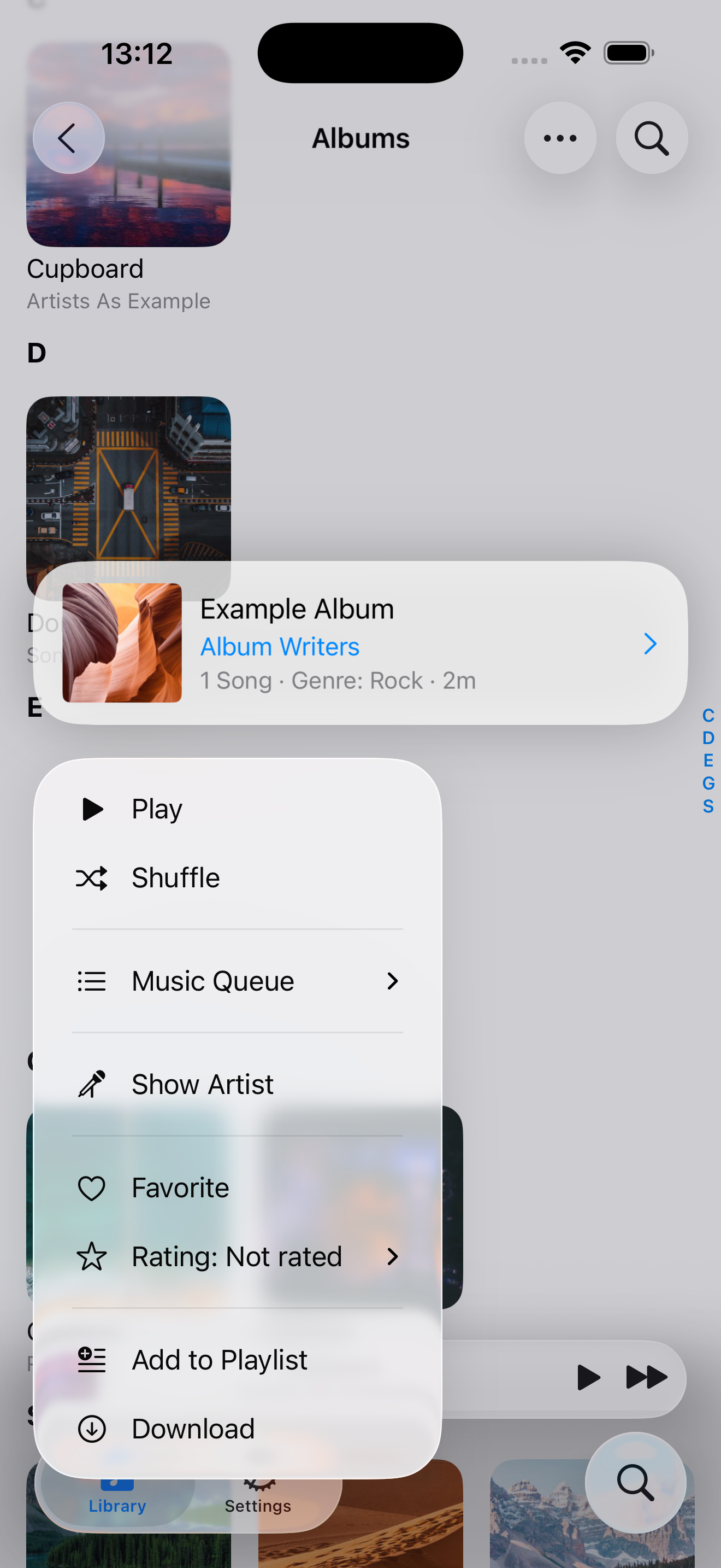 Screenshot of the Amperfy artist detail view