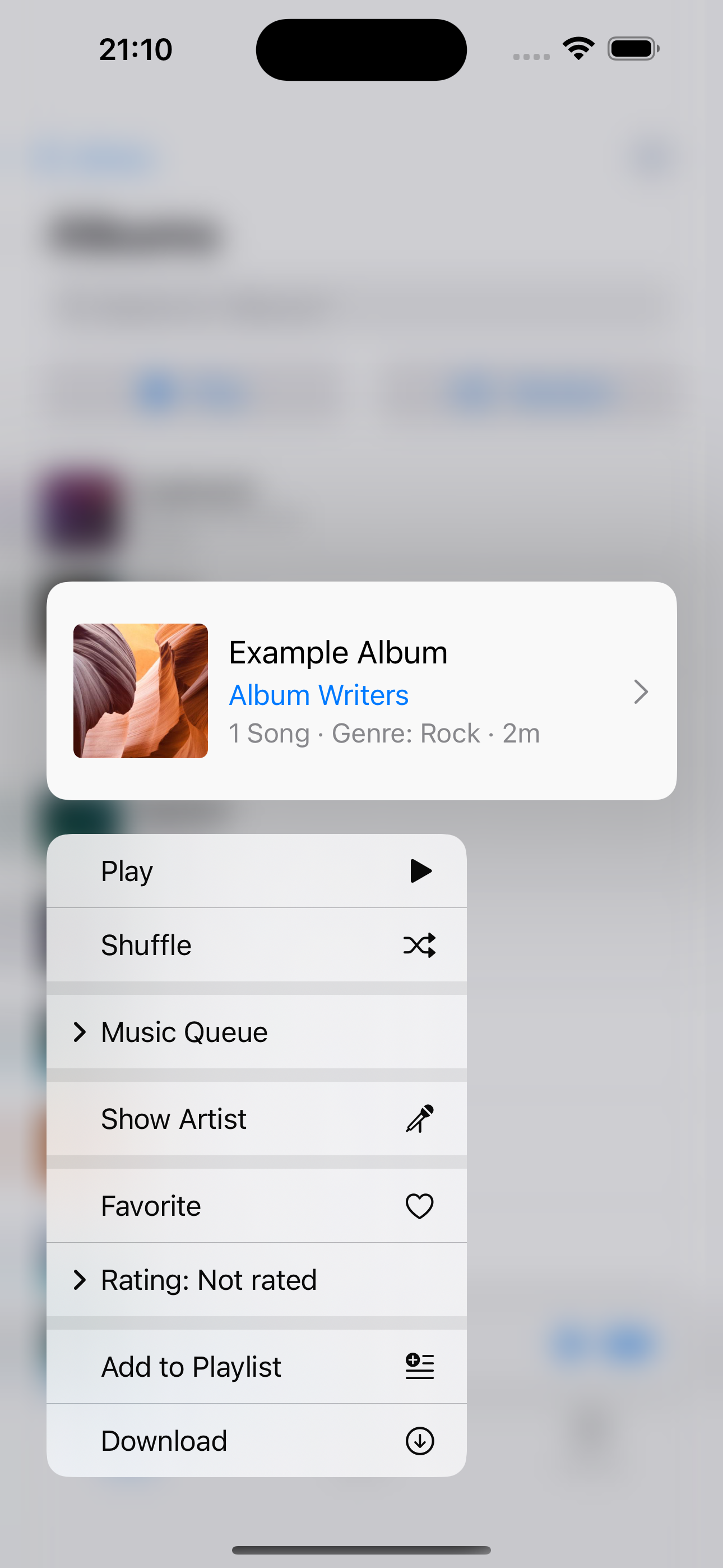 Screenshot of the Amperfy artist detail view