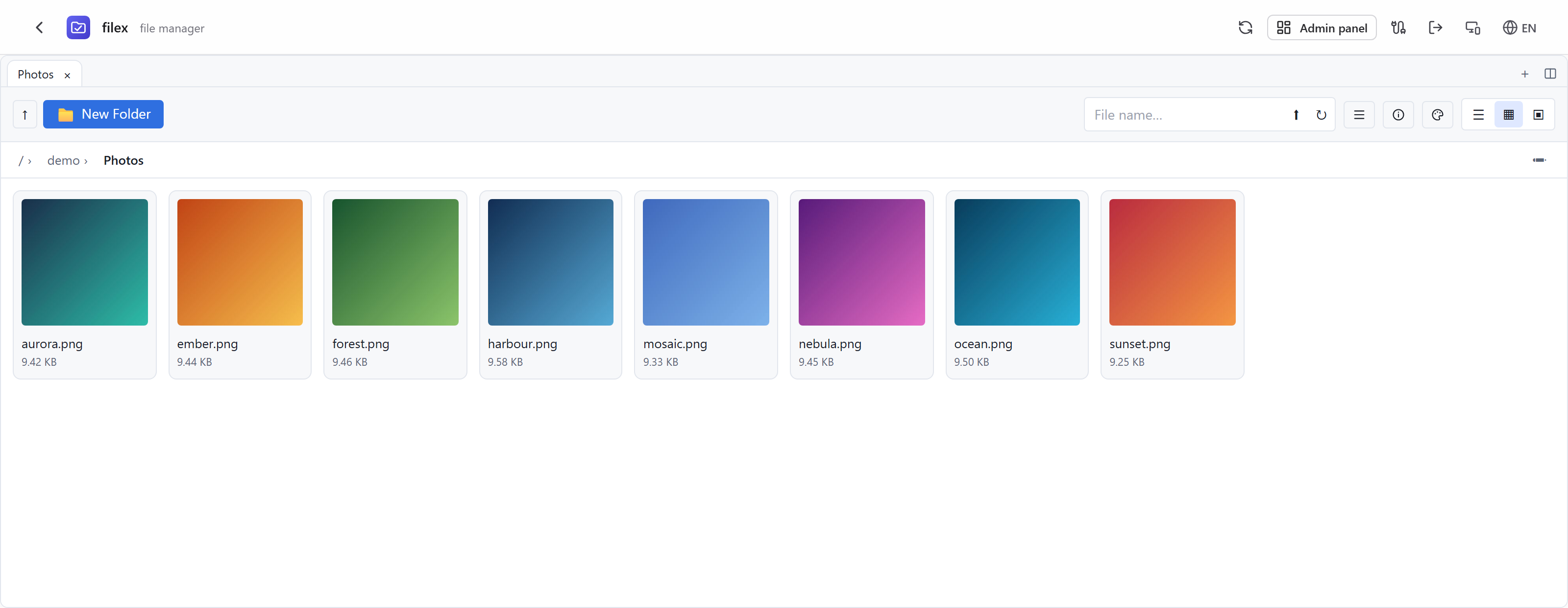 filex explorer — thumbnail grid