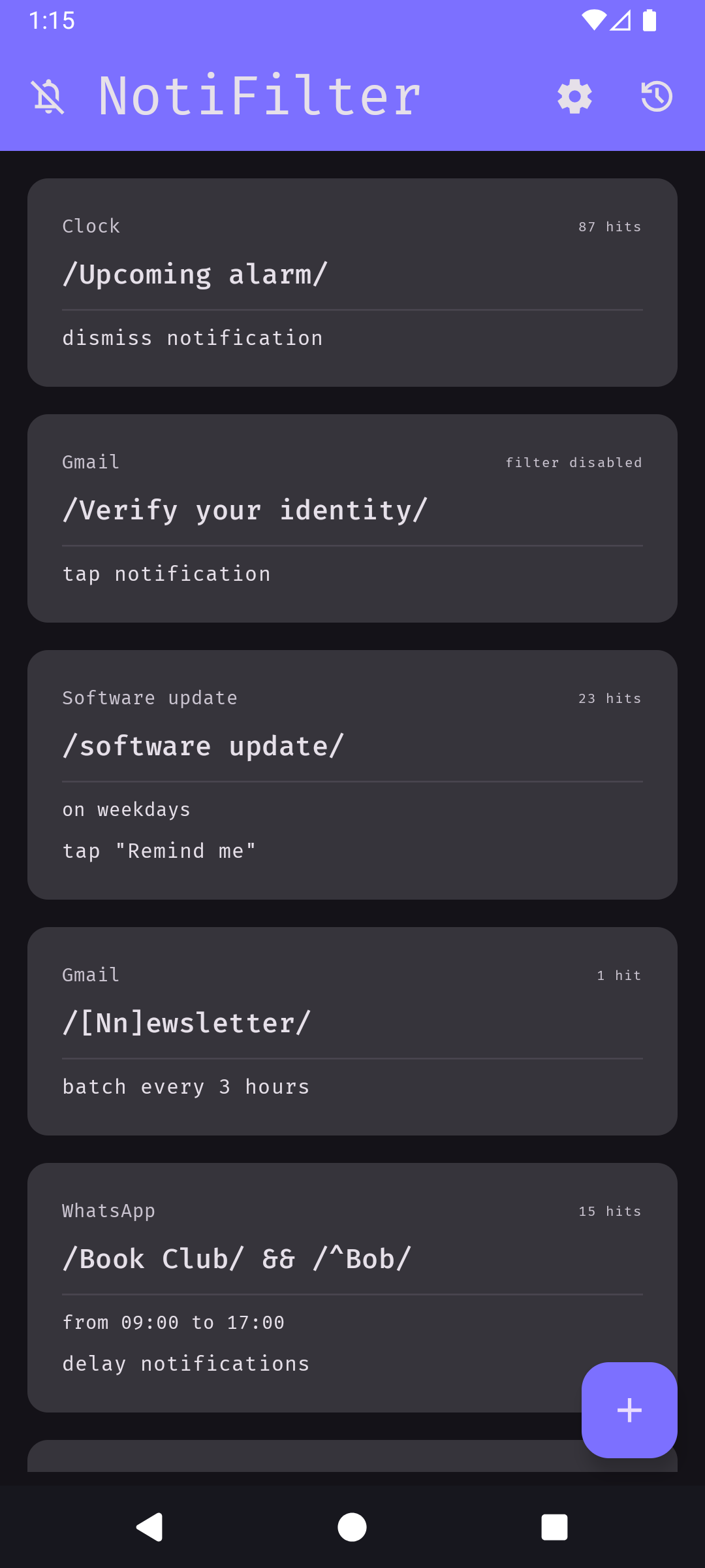 Screenshot 1 of NotiFilter — opens full size
