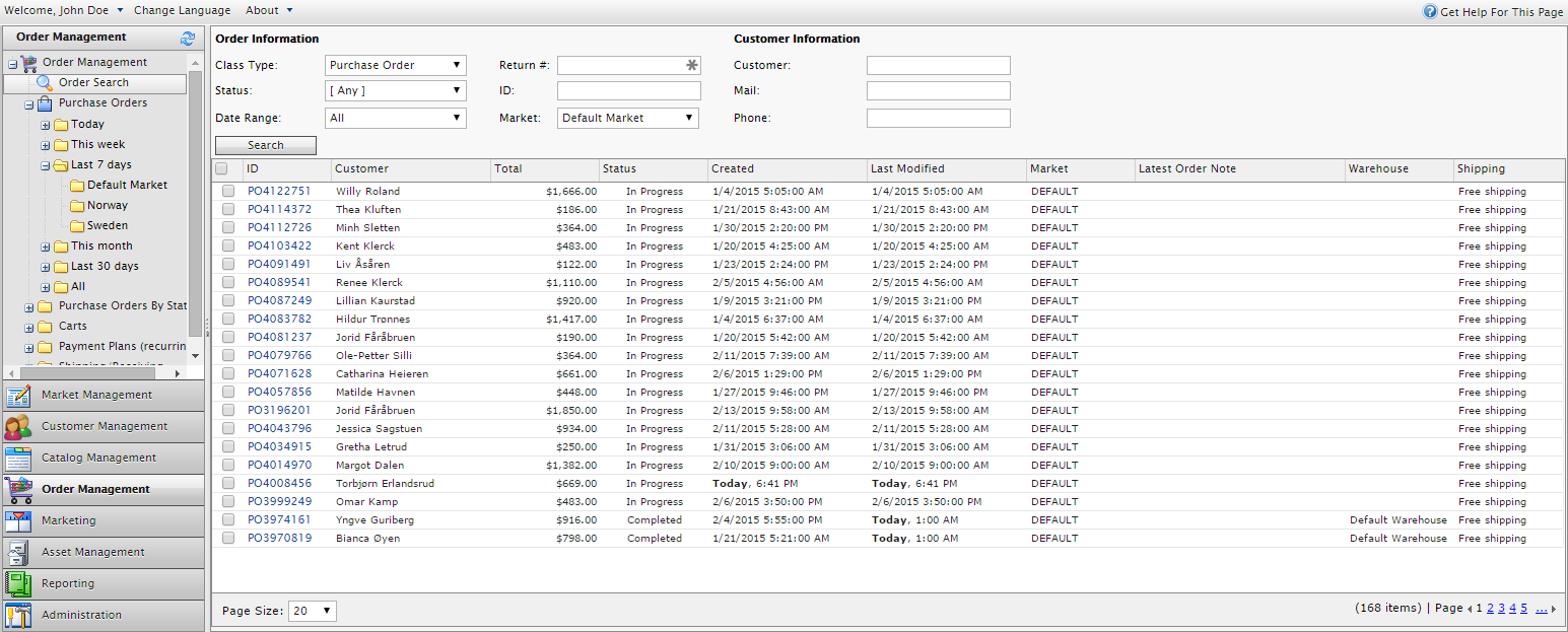 Search Orders by Market