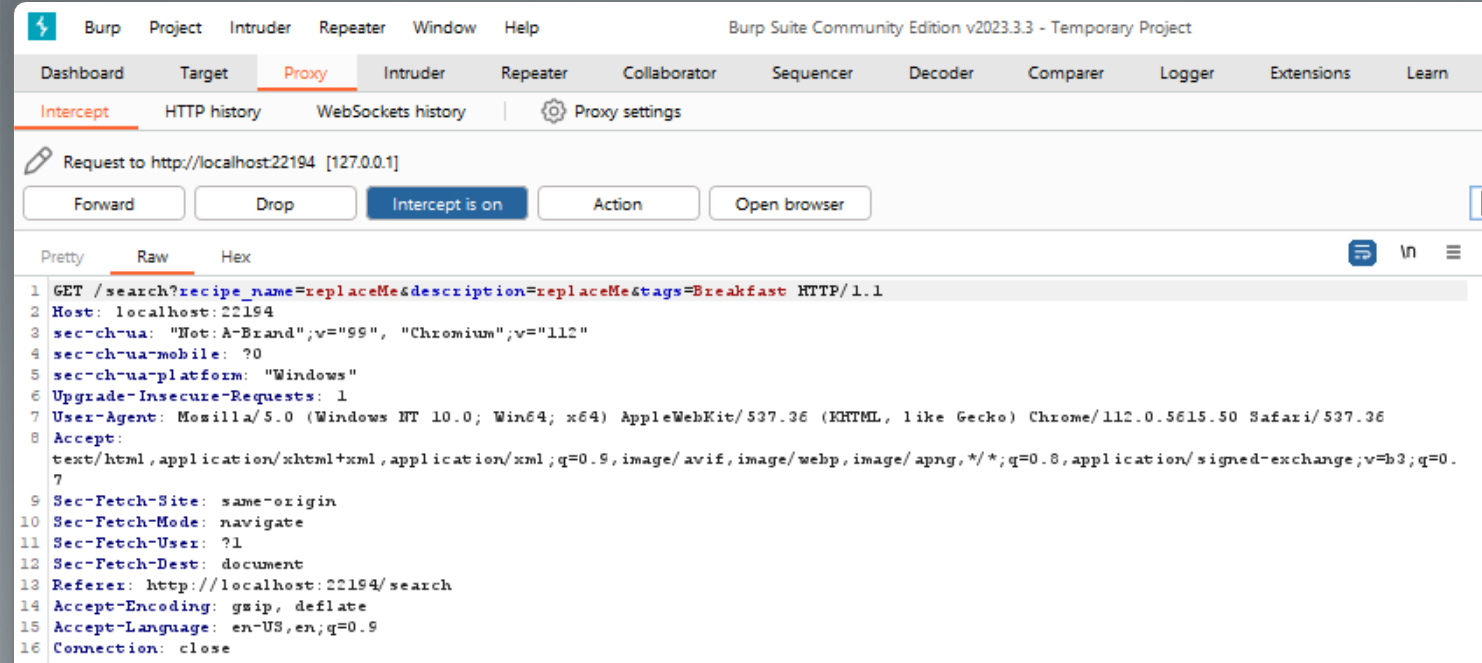 Here is our intercepted request that our proxy browser was going to send to the server