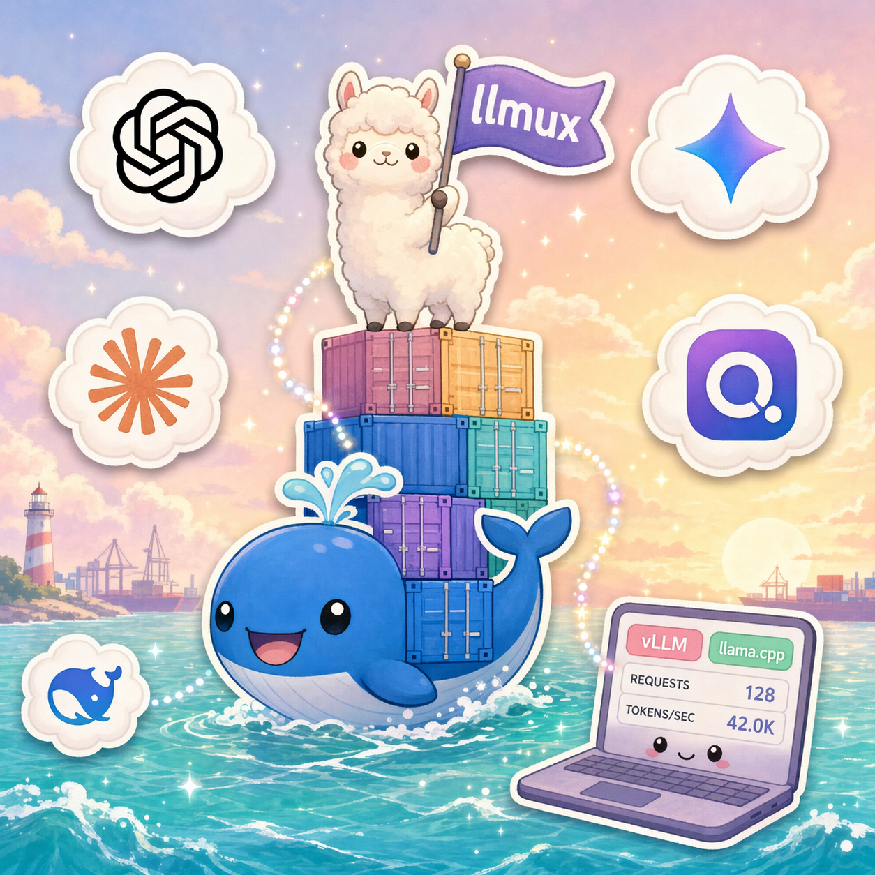 llmux — one TUI for vLLM and llama.cpp