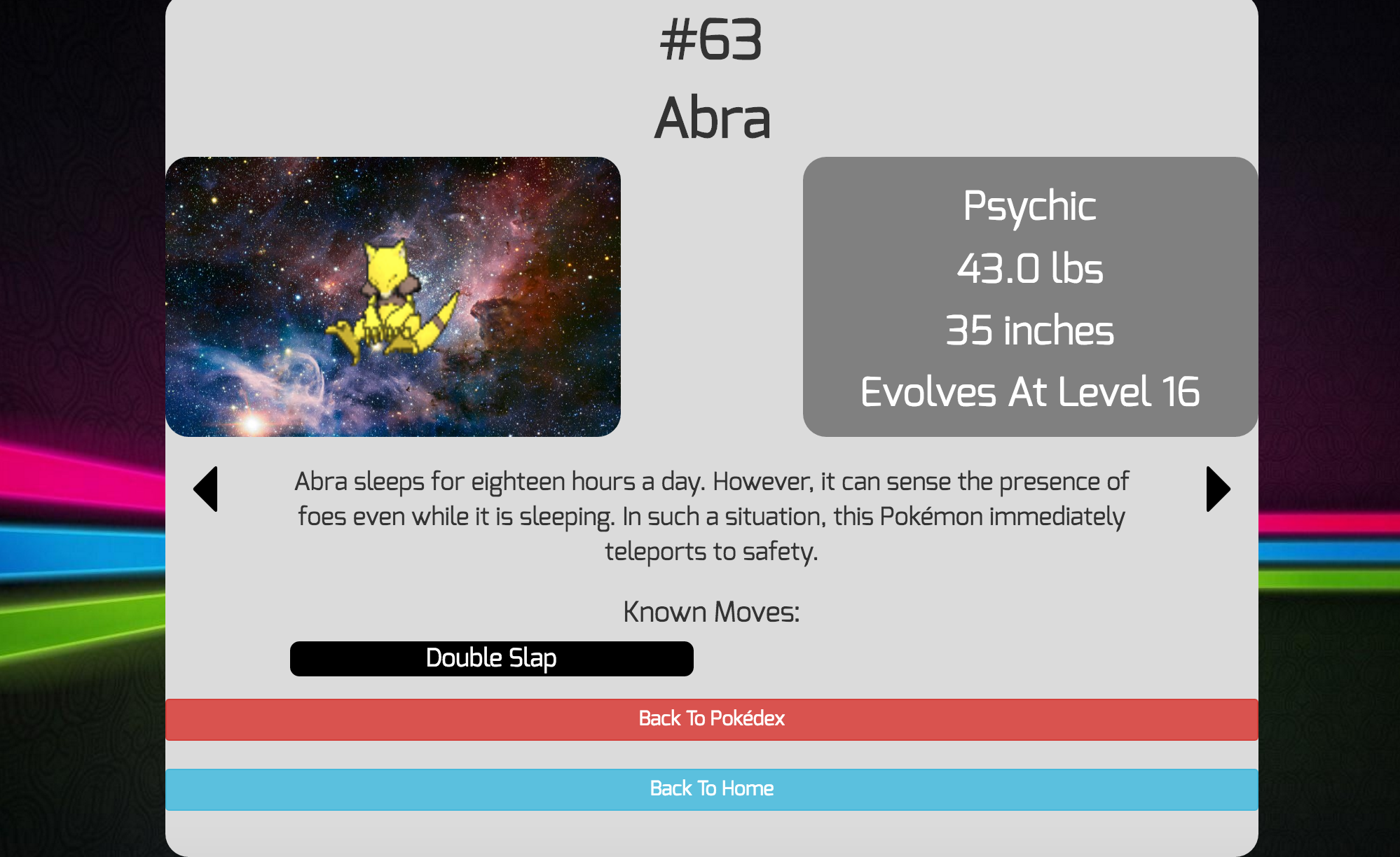 Individual Pokemon Page