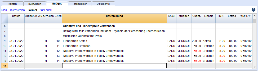 Spalten Der Tabelle Budget Banana Buchhaltung Software