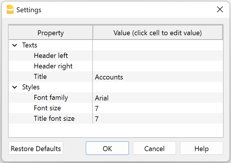 trialbalance settings