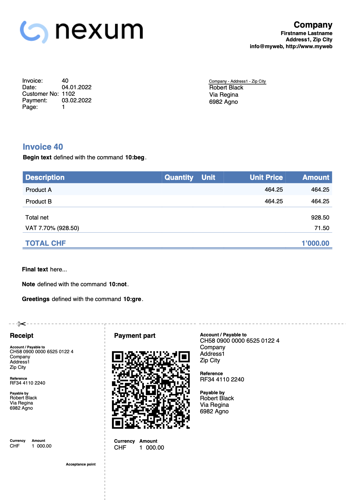tutorial qr invoice begin and final texts