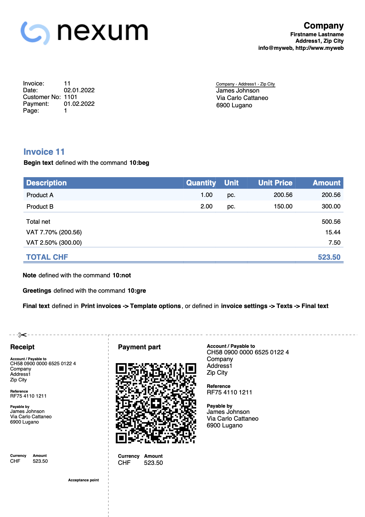 qrcode invoice layout
