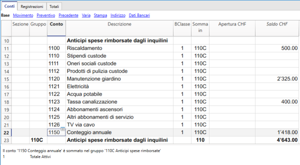 Conto conteggio immobili a reddito partita doppia su Banana Contabilità.