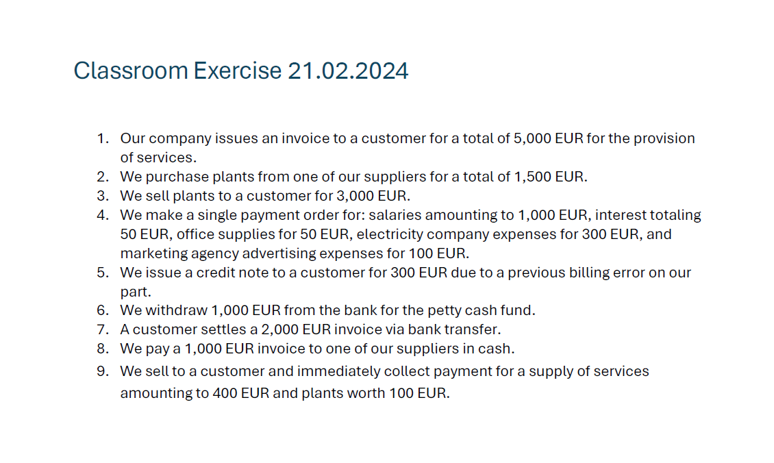 Example image of an accounting exercise provided from the teacher.