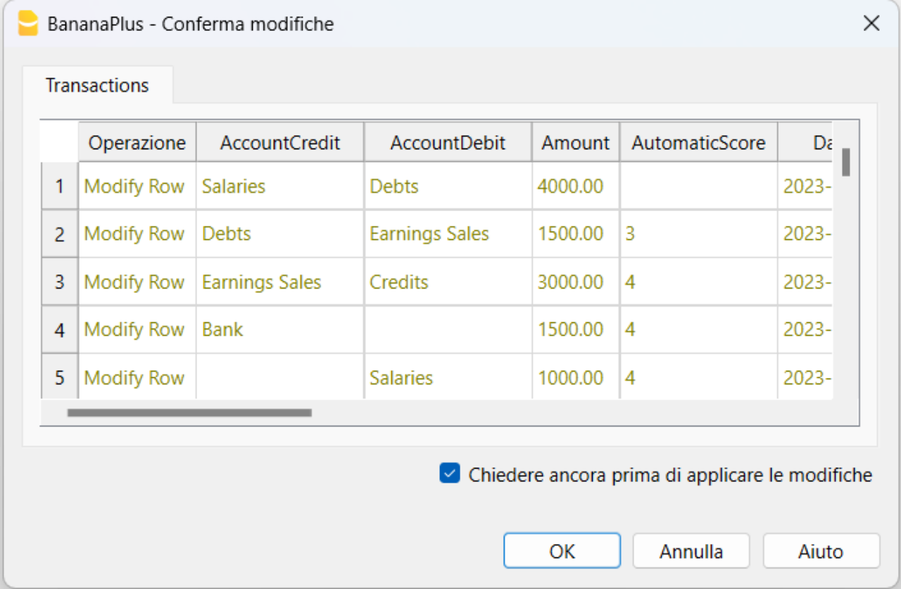 Preview window of the file result for the accounting exercises correction on Banana Accounting Plus