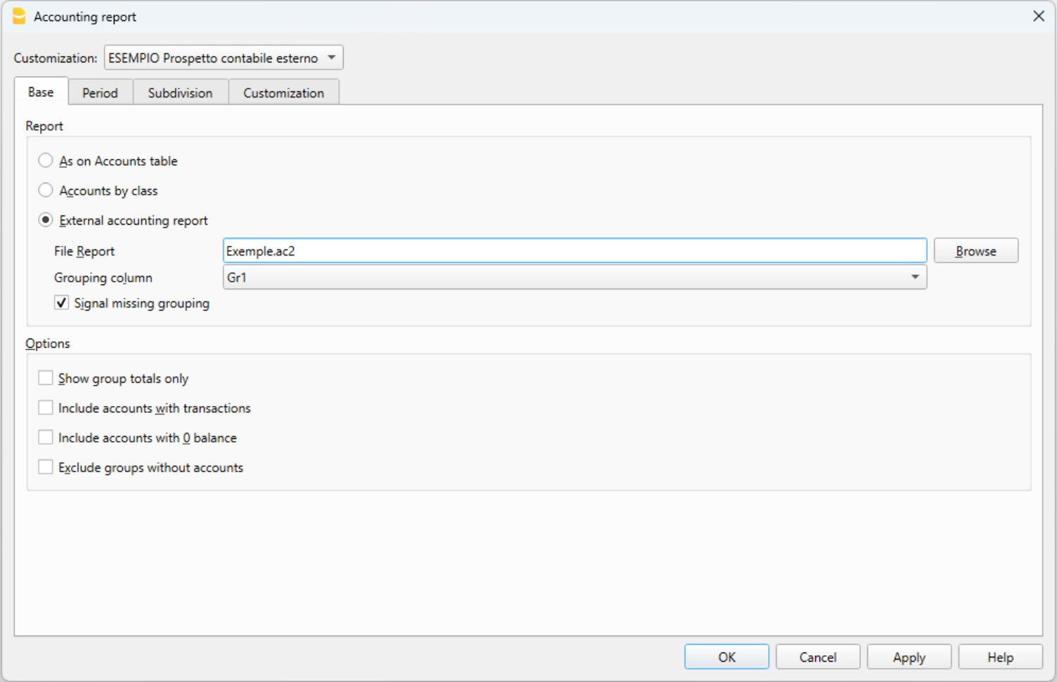 accounting report dialog